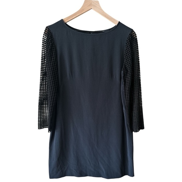 Tibi Labyrinth Lace Silk Shift Dress with Crochet Sleeves - Black - Size 8 - NWT - Picture 2 of 9